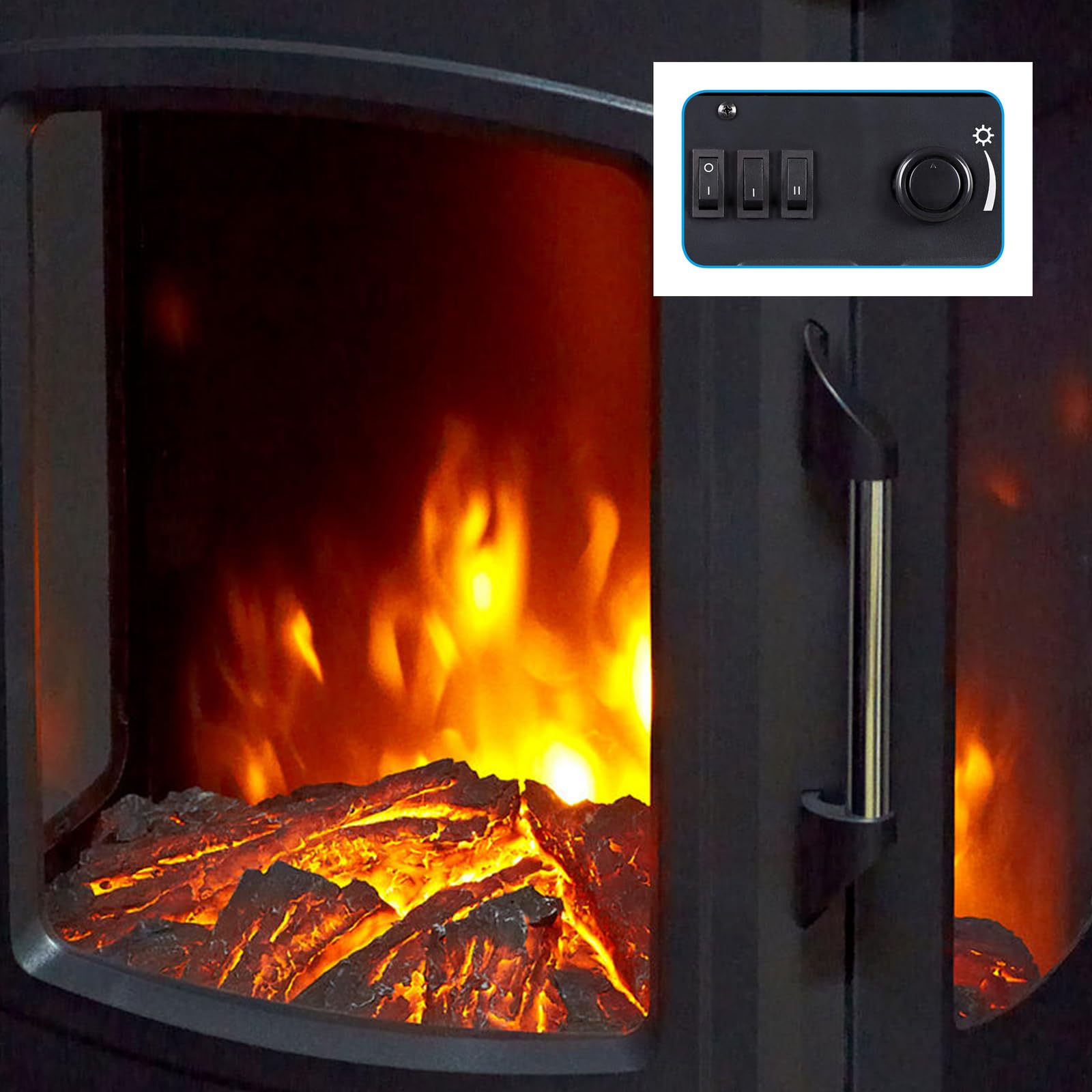 Glow Fire Kominek elektryczny Ember z realistycznym ogniem LED 3D – stojący kominek elektryczny z ogrzewaniem i ogniem, efekt trzaskania, sterowanie aplikacją i timer, maks. 2000 W, 50 x 80,5 x 38,5