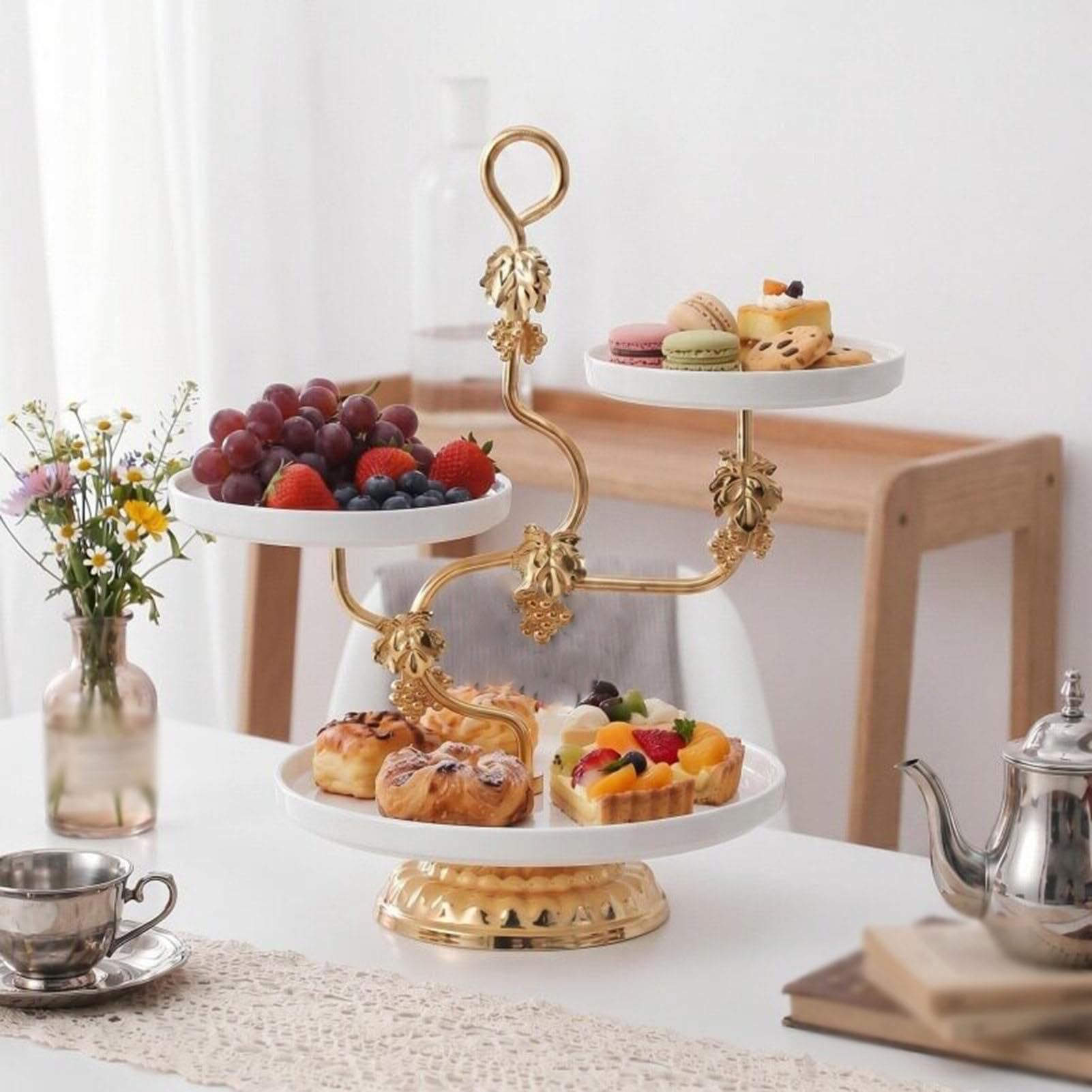 Soporte pastelería tres niveles, soporte exhibición de bandeja frutas