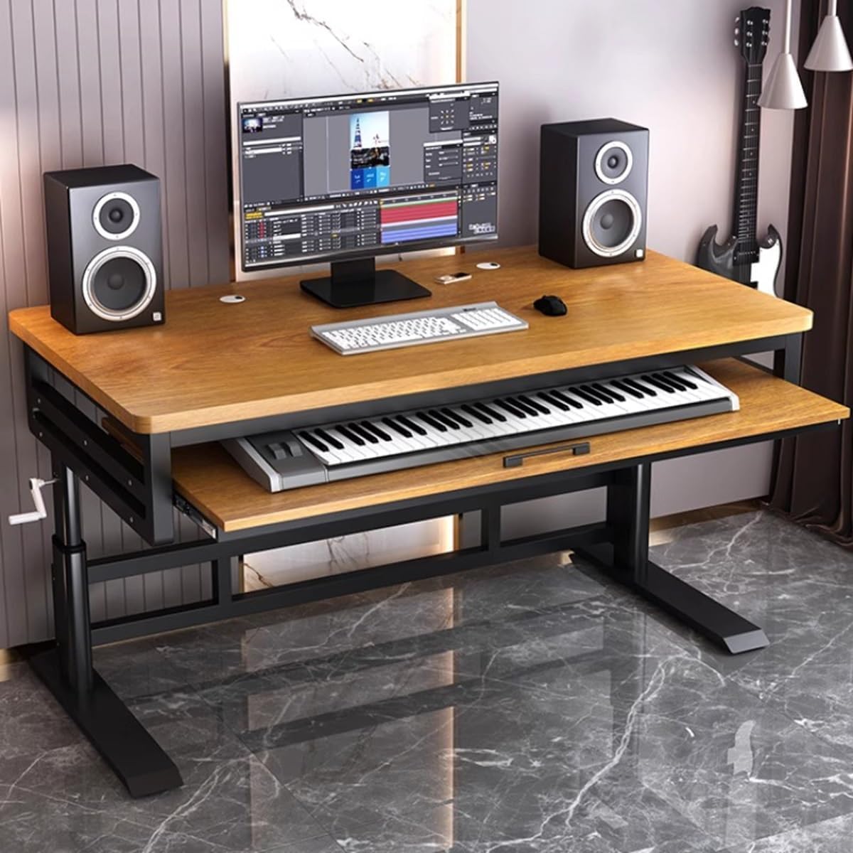 Amazon.com: HEXIMANX Studio Desk with Keyboard Tray | Hand-Crank