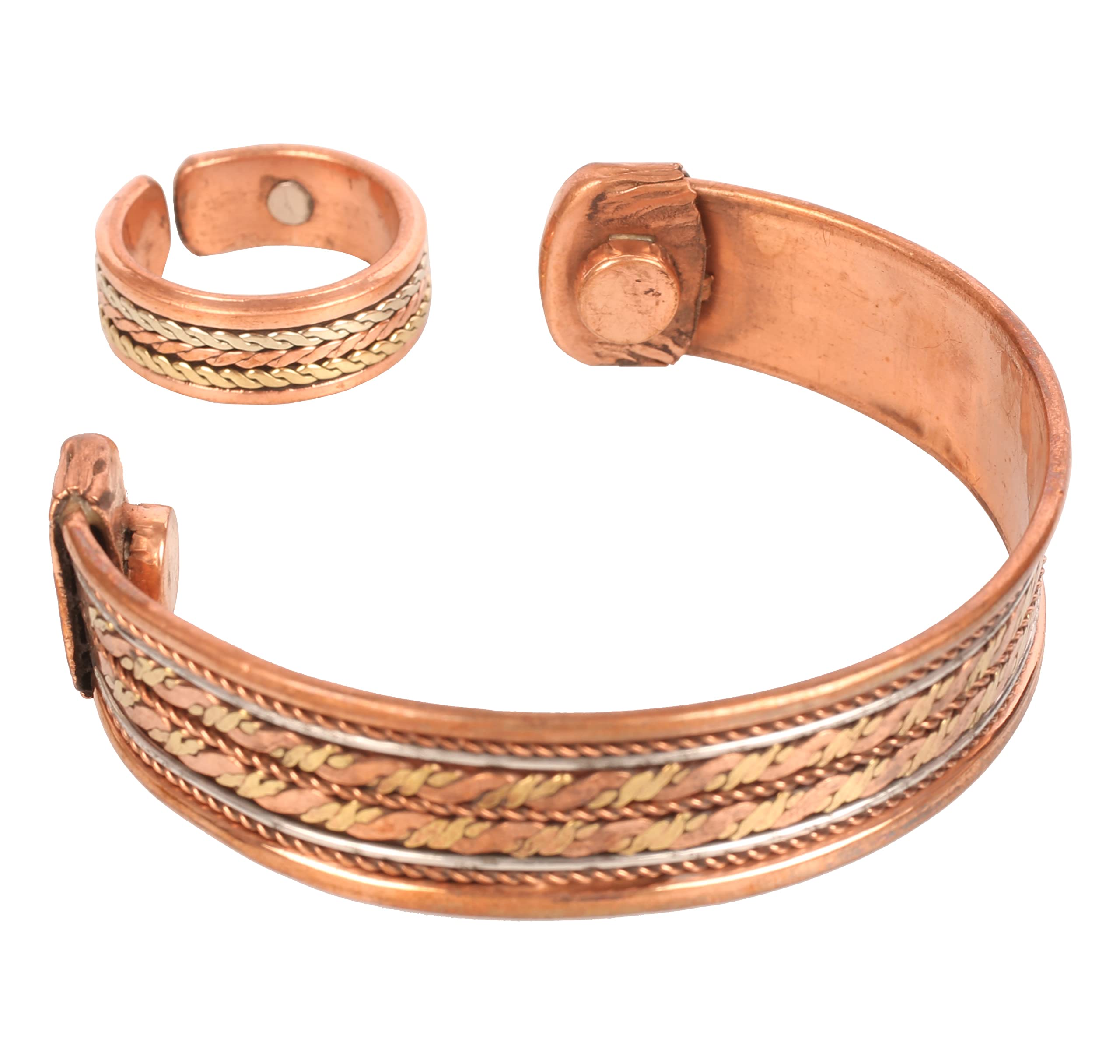 Touchstone Copper Magnetic Hand Forged With Solid And High Gauge Spiral Wire Braided Minimalistic Elegance Pure Copper Bracelet And Matching Ring In Triple Tones. (B09V1FM52W) Amazon Price History, Amazon Price Tracker