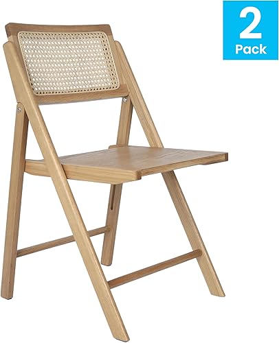 Miniatura 4 de Flash Furniture Galene - Juego de 2 sillas plegables de ratán con marco de madera maciza con respaldo ventilado, perfecto para eventos o asientos