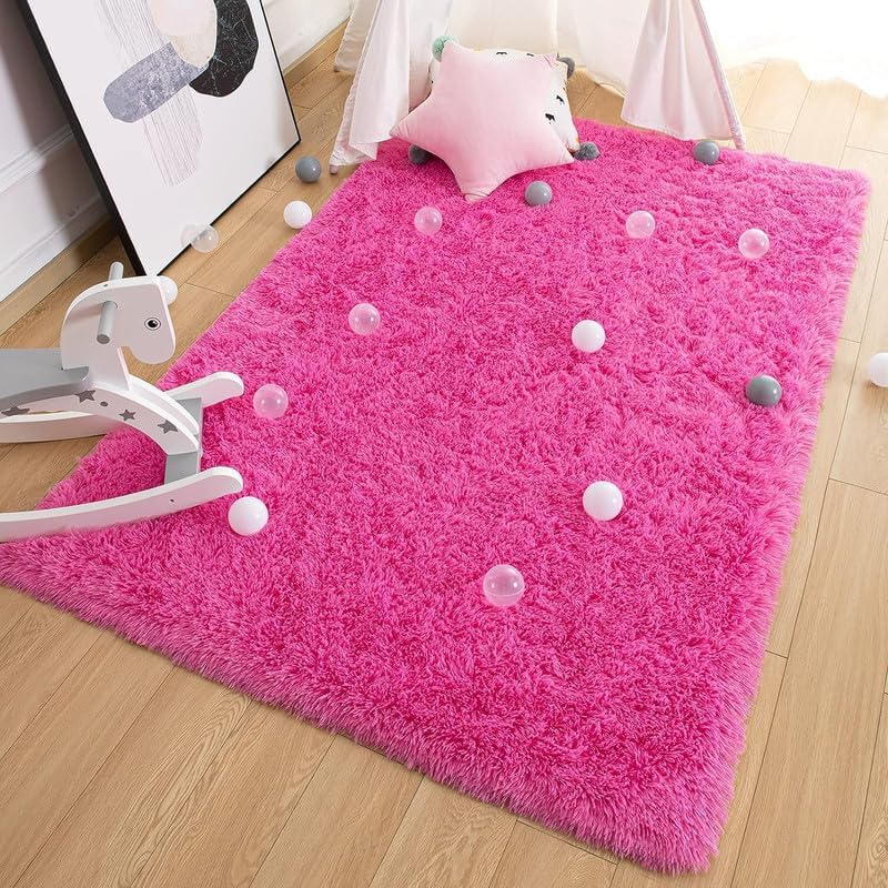 Image of Square Plain Fur Rugs Bedroom Home Decor Decor and Living Room 4x4 Feet Square Baby Pink