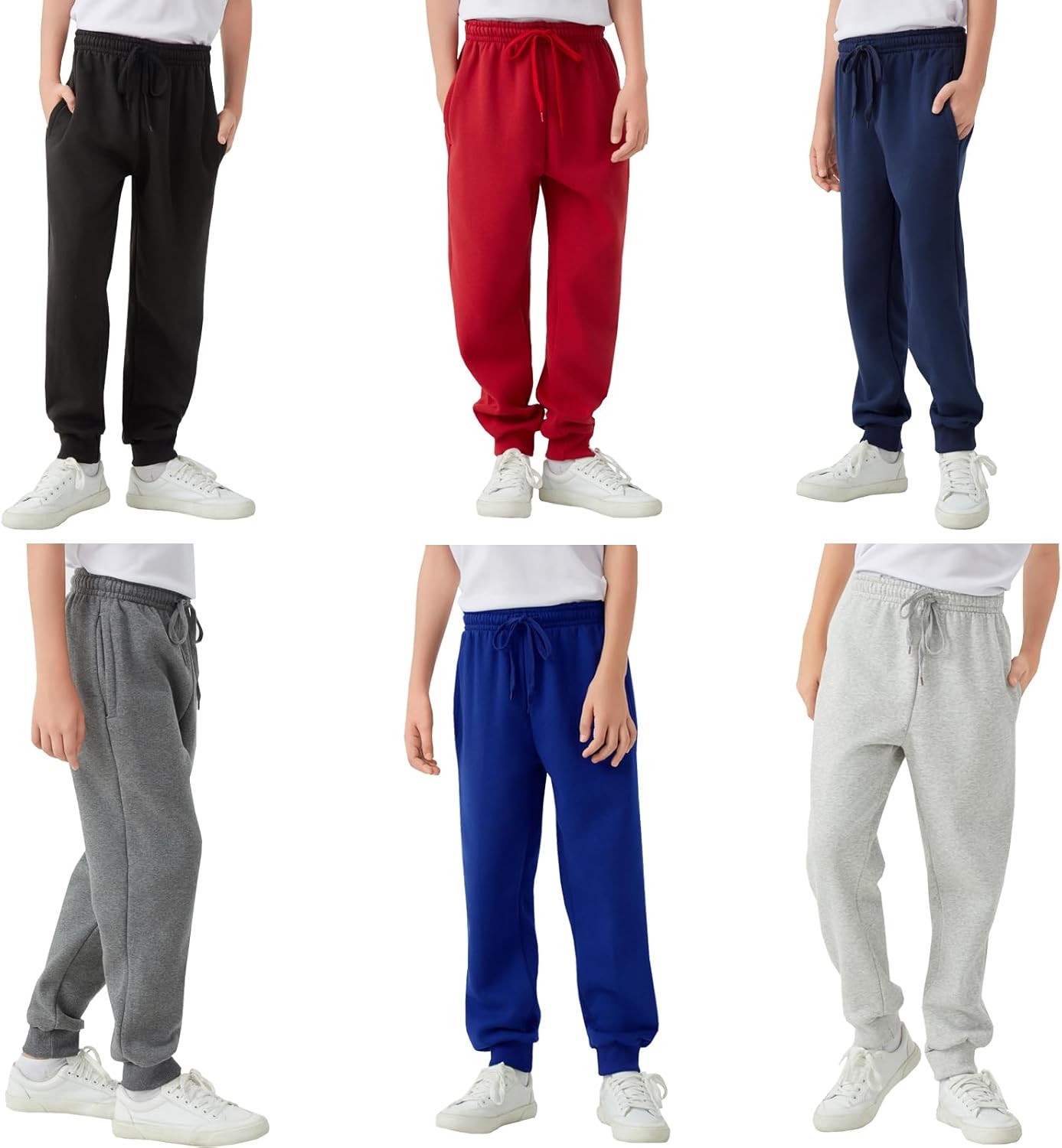 6 Pcs Boys' and Girls' Sports Pants, Soft and Plush, Youth Basic Sports Jogging Pants with Pockets, Boys' Warm Pants