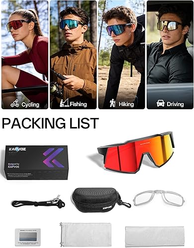 Miniatura 8 de KAPVOE Gafas polarizadas con 1 lente o 4 lentes de protección UV para mujeres y hombres, gafas de sol para ciclismo, marco TR90, para deportes en