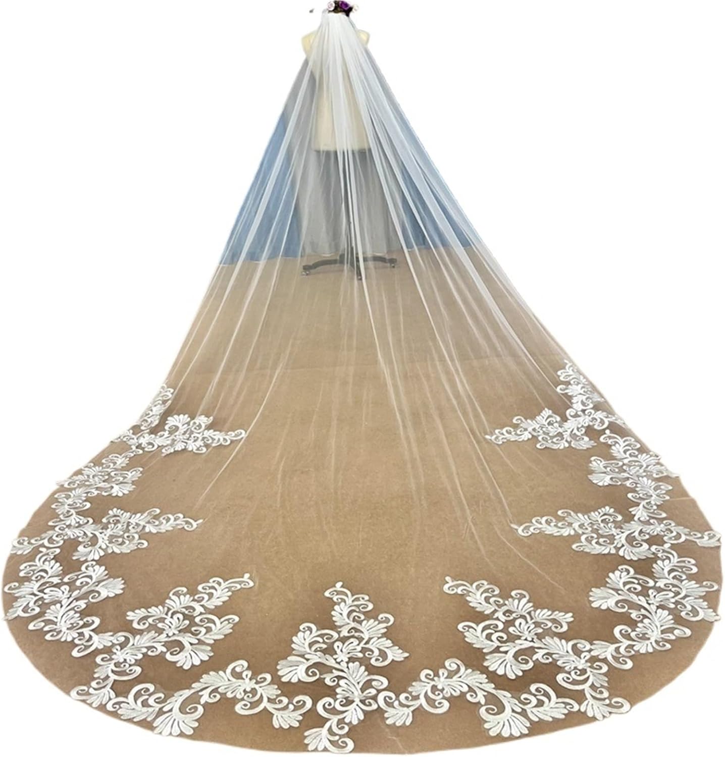 Long Appliques Wedding Veil White Cathedral Bridal Veil Bride Wedding Accessories