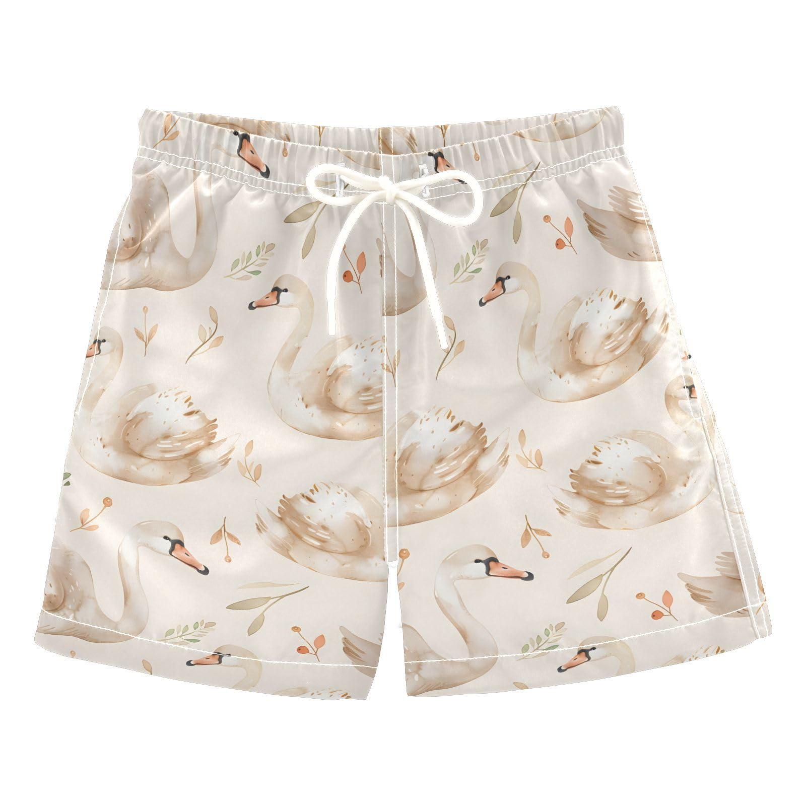 Swan and Golden Flower Boys Swim Trunks Toddler Shorts Swimwear Boardshorts
