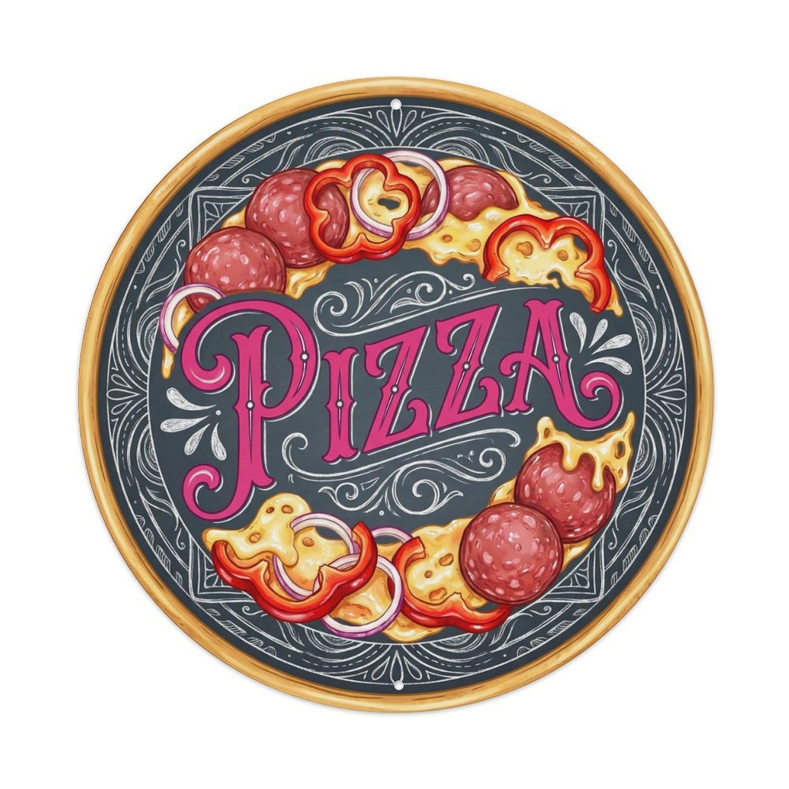 Yrnq 8X8inch Vintage Style Vintage Pizza Pepperoni Red Pepper Onion Food Decoration Metal Tin Sign