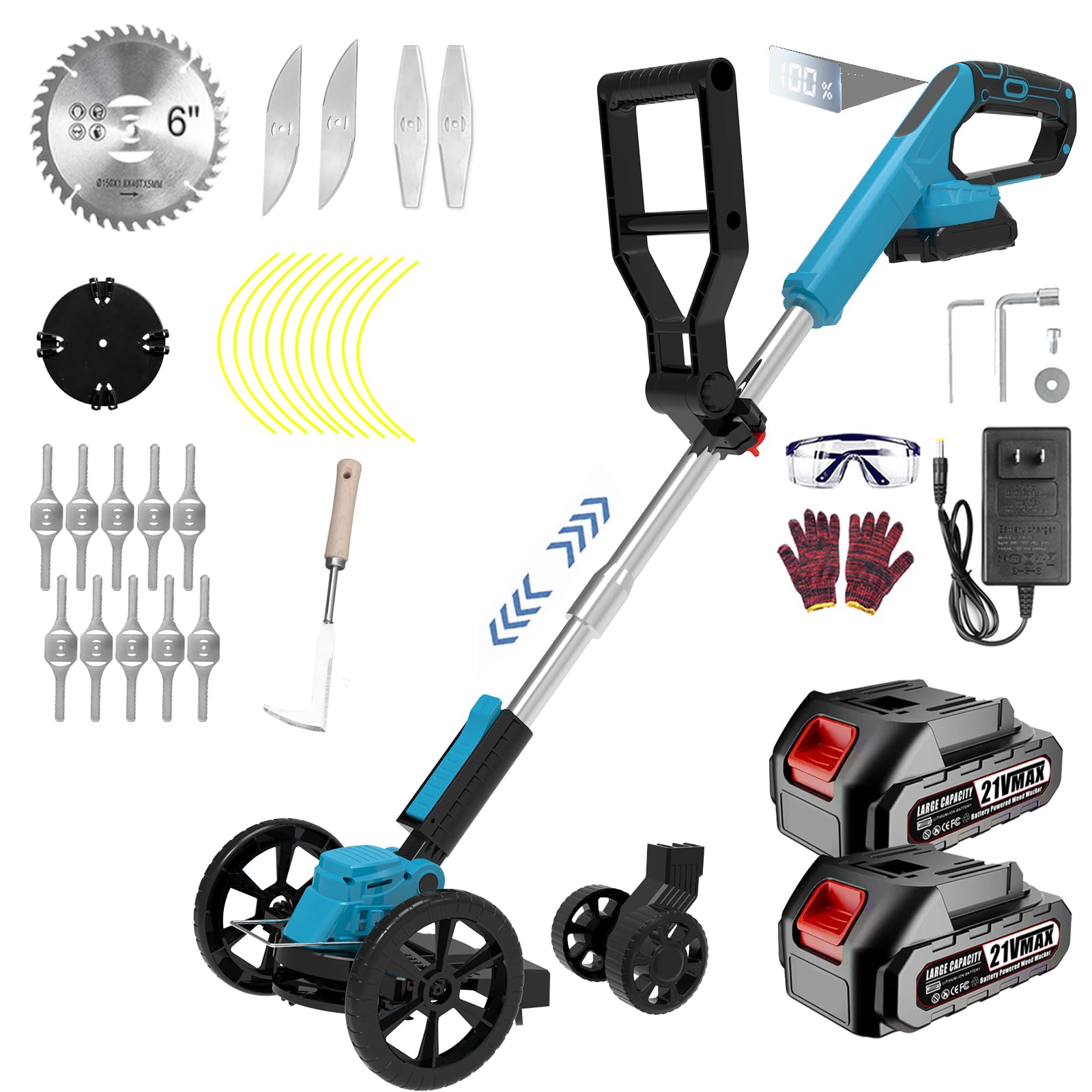 Photo 1 of ****CHECKED  7/11 - AS IS/NO RETURNS - SALE FINAL - FOR PARTS ONLY****Cordless  Wacker Eater Electric Grass Trimmer Battery Powered with 2 Battery&25 Pcs Blade, 3 in 1 21V/2.0Ah Lightweight Portable String Trimmers/Edger Lawn Tool/Brush Cutter for Yard Ga