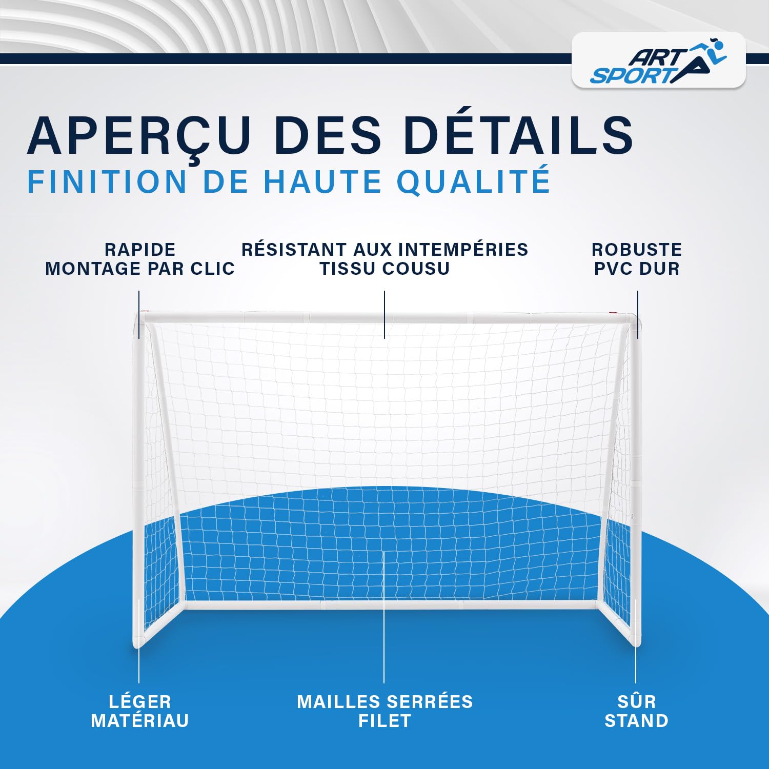 But de Football 245 x 182 cm COSTWAY-Cadre UPVC Résistant aux Intempéries-5 Cônes de Football Vives-Piquets de Sol-Filet Inclus - Sport But de Football 245 x 182 cm COSTWAY-Cadre UPVC Résistant aux Intempéries-5 Cônes de Football Vives-Piquets de Sol-Filet Inclus - Sport