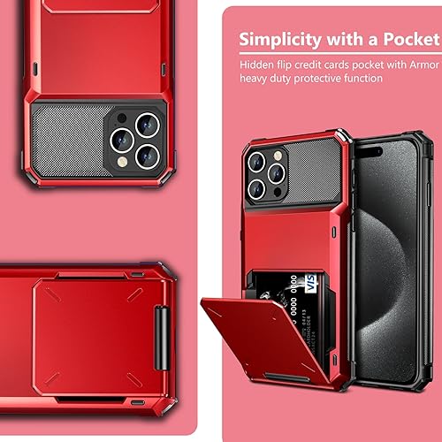 Miniatura 6 de Vofolen Funda compatible con iPhone 15 Pro con tarjetero de 4 tarjetas, de doble capa, resistente, a prueba de golpes, funda tipo cartera oculta con