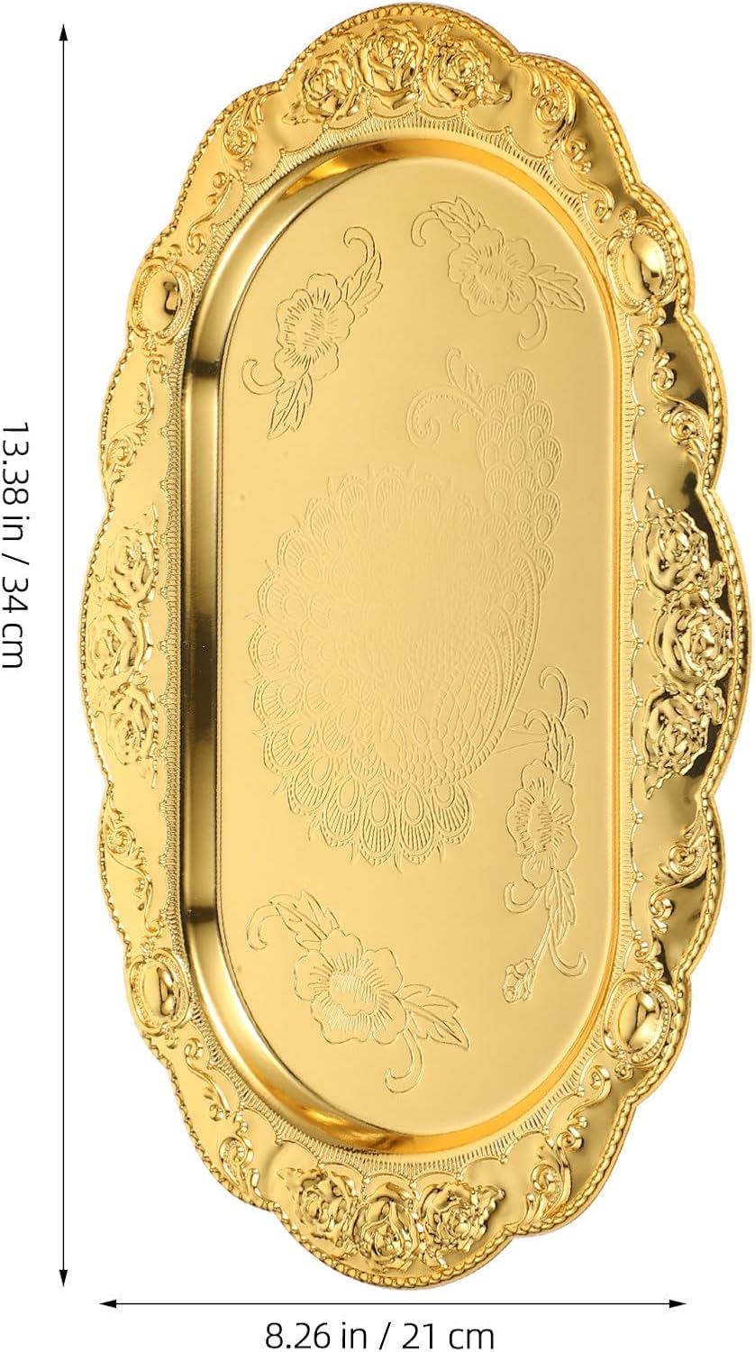 Sosoport Golden Oval Jewelry Tray Zinc Alloy Decorative Plate for Organizer image 2