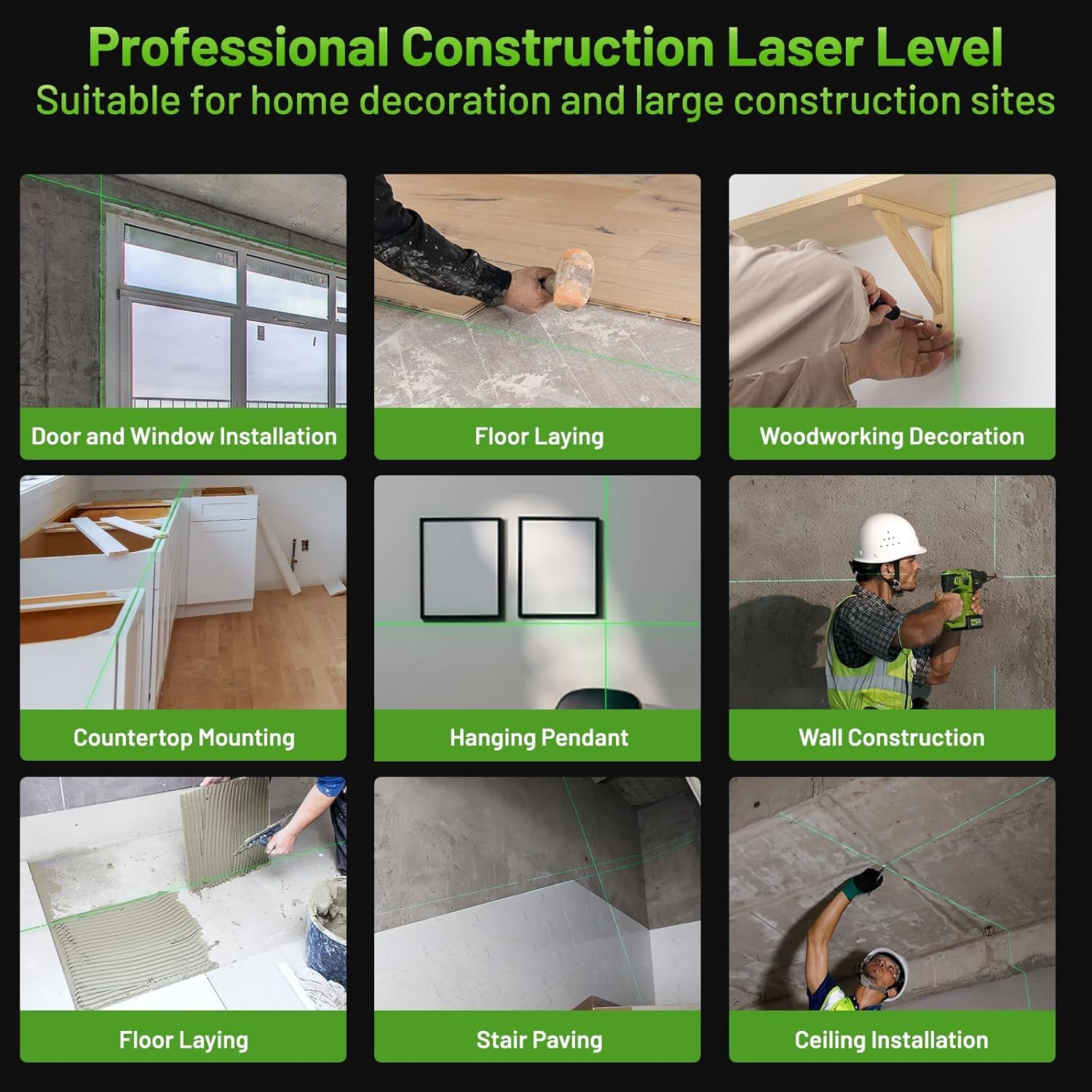 Huepar Niveau Laser Chantier Autonivelant 360°x4 avec récepteur, Laser Niveaux rotatif 4D 16 Lignes Laser,Mode Pulsé Extérieur ou longue distance pour construction W04 8RG,Cadeau pour Papa