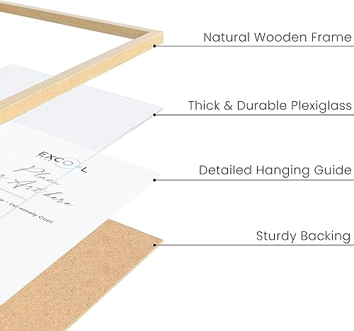 Miniatura 2 de EXCOOL CLUB Marco de madera beige de 12 x 16 pulgadas, juego de portarretratos de 1 a 12 x 16 pulgadas con paspartú de plexiglás, marcos de madera