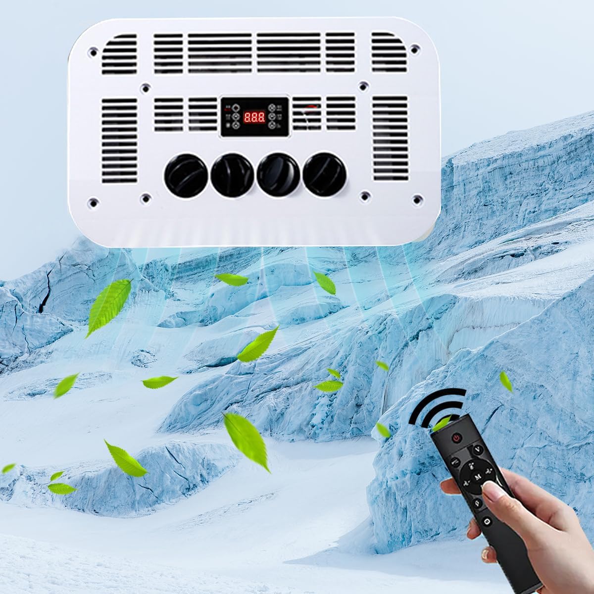 Klimatyzator dachowy z wyświetlaczem temperatury, moc chłodzenia 2200 W, przepływ powietrza 450 m³/h, szybkie chłodzenie do kamperów, ciężarówek i ciągników