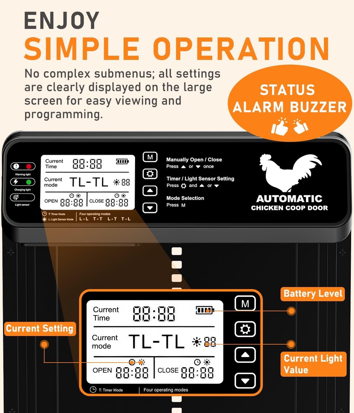Automatic Chicken Coop Door Solar Powered with Timer/Light Sensor, Solar Chicken Coop Door Anti-Pinch, Aluminum Alloy Chicken Door | Larger Solar Panel | Higher Capacity Battery | 20M Remote Control