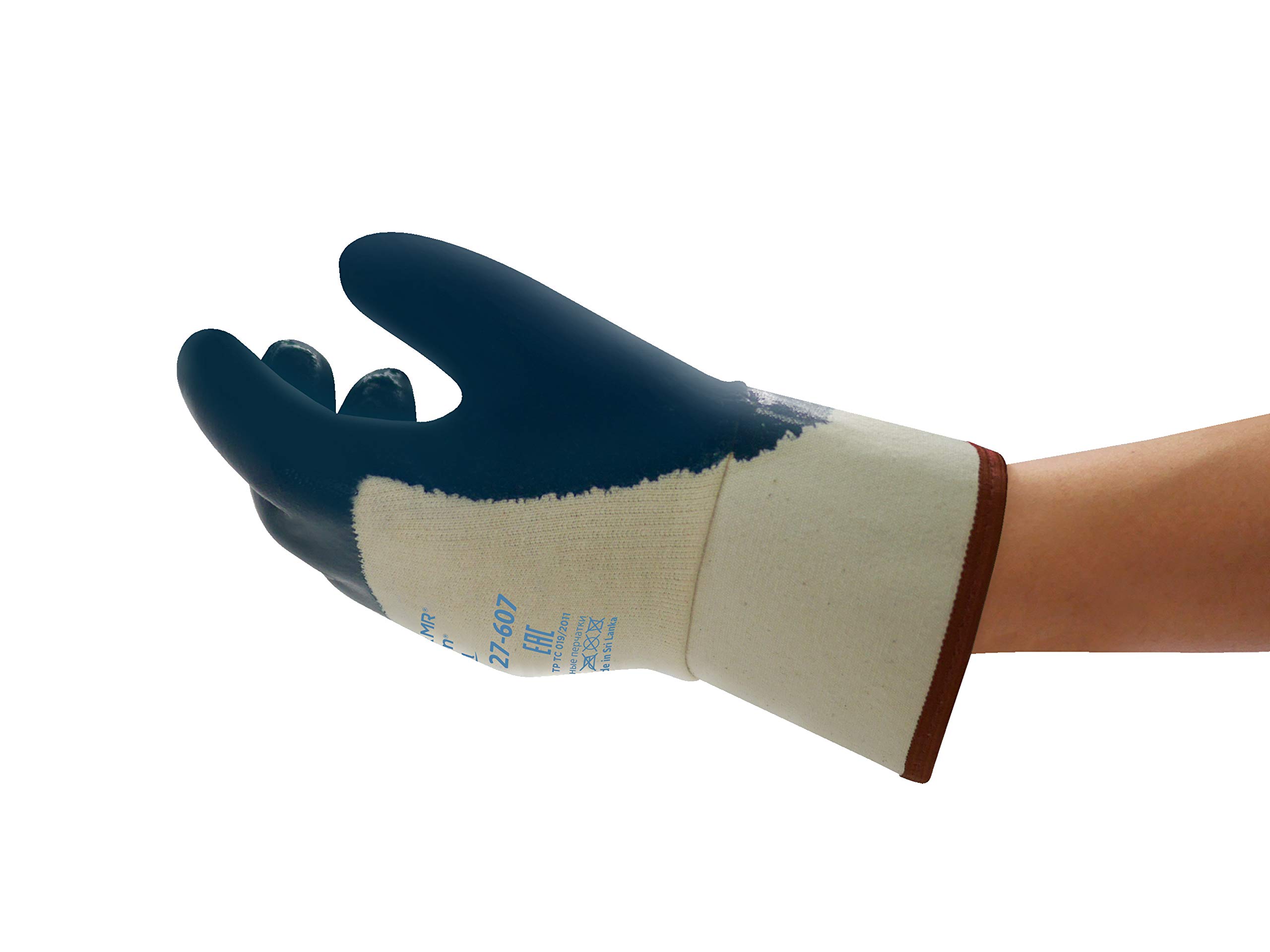 Ansell ActivArmr 27-607 Guantes de Trabajo, Revestimiento Nitrilo Extra-Resistente, Protección Cortes y Resistencia Aceite para Trabajos Pesadas, Hombre Mujer, Azul, Talla L (12 Pares)