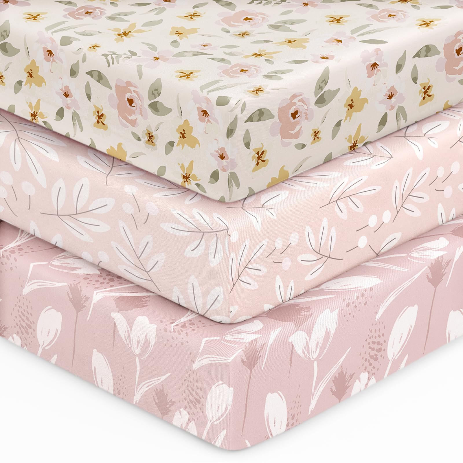 Drap-housse pour berceau Unnivoll en microfibre motif fleurs roses 71x132 cm