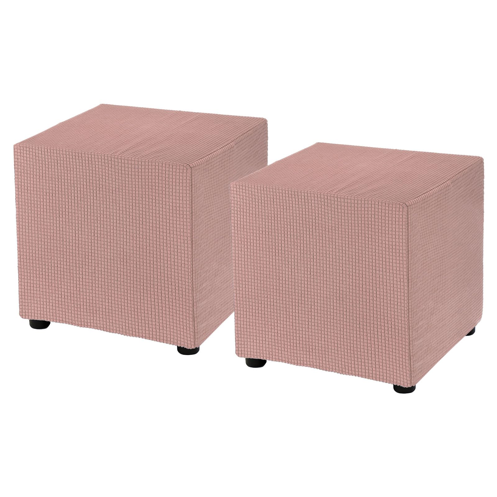 sourcing map 2Pcs Square Foot Stool Cover 18x18x18inch Stretch Polyester Foot Rest Slipcovers Footstool Protector for Living Room Bedroom, Pink