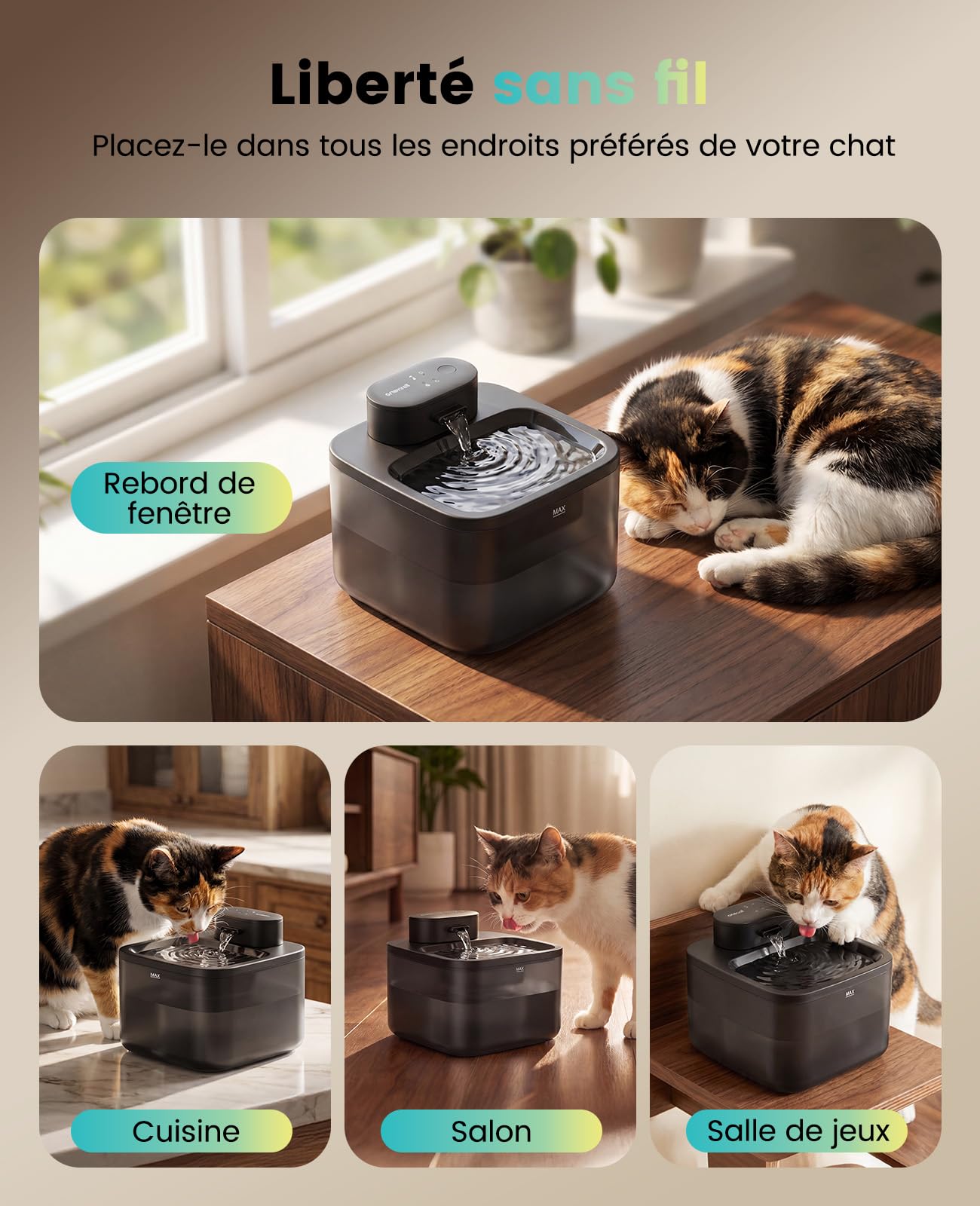 Oneisall Pack Intelligent: 5L Distributeur Croquettes Chat Automatique 2 Bols Distributeur de Nourriture avec App pour Chats/Chiens & Fontaine à Chat Automatique Ultra-Silencieuse 2.2L sans Fil