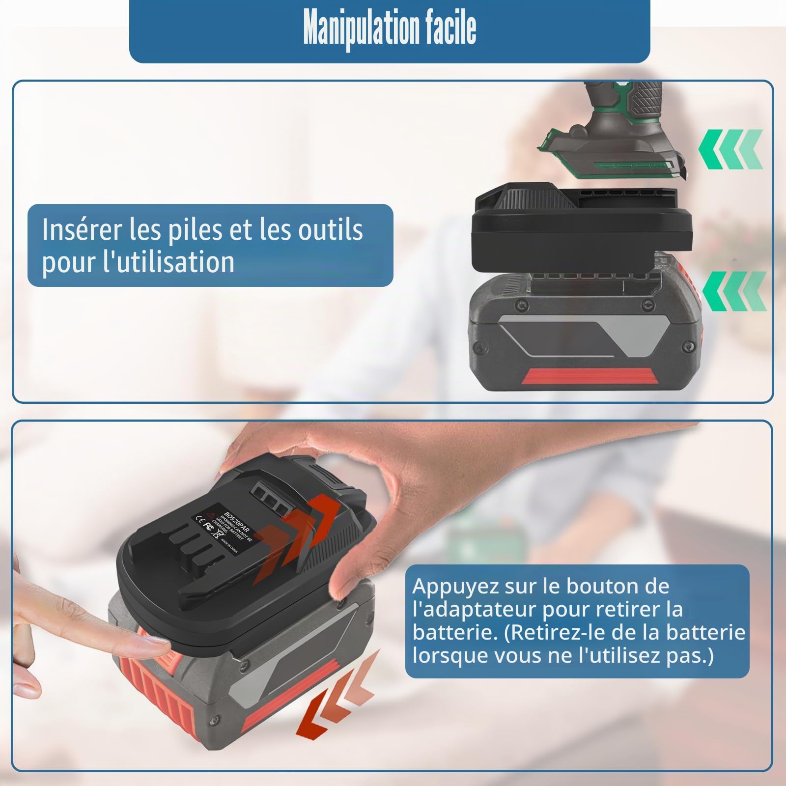 Adaptateur de Batterie pour Bosch Professional 18V Système vers Outils Parkside 20V XTeam, BOS20PAR Convertisseur pour Bosch 18V Professional à remplacer la Batterie Parkside 20V