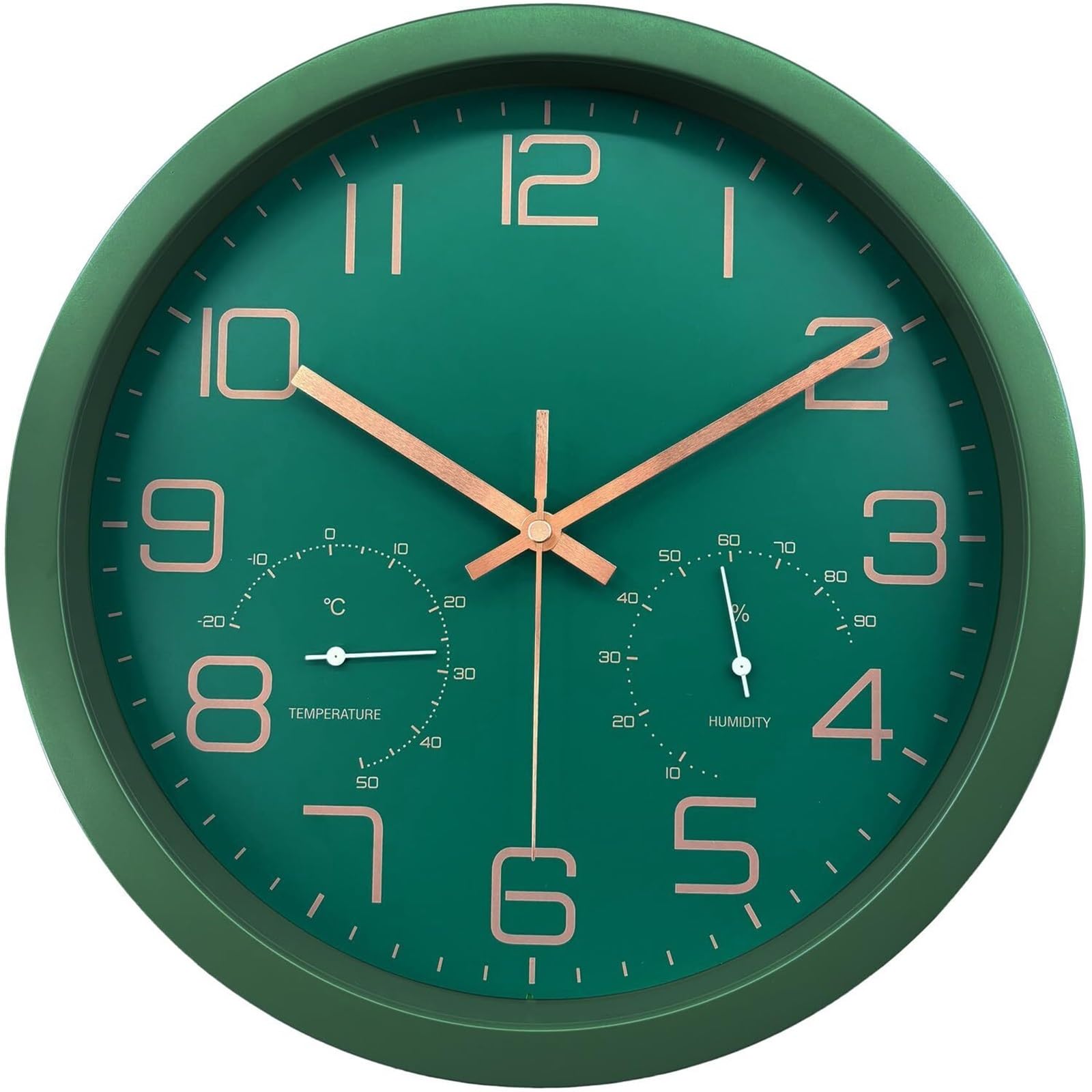 DJSKLDF Wall clock 12inch Silent Modern Wall Clock Thermometer and Hygrometer Quartz Movement Watch for Living Room Bedroom Kitchen Office(Green)