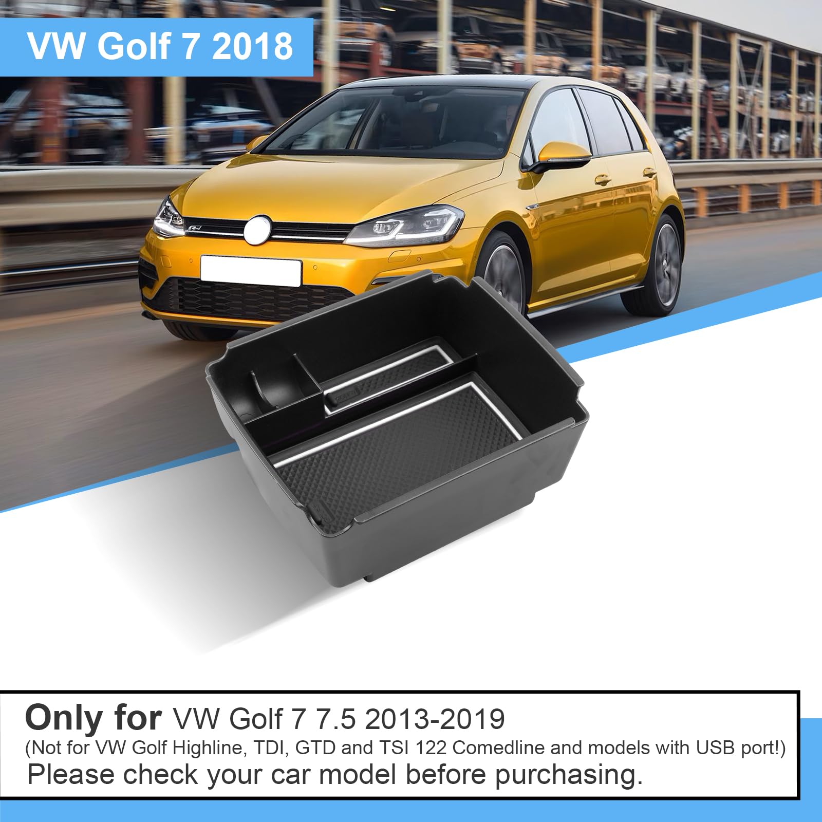 Boîte de Rangement pour Accoudoir Compatible avec VW Golf 7 7.5 2013-2019, Golf 7 Organisateur de Console Centrale, Plateau Rangement d'accoudoir avec Tapis Antidérapants (Blanc)