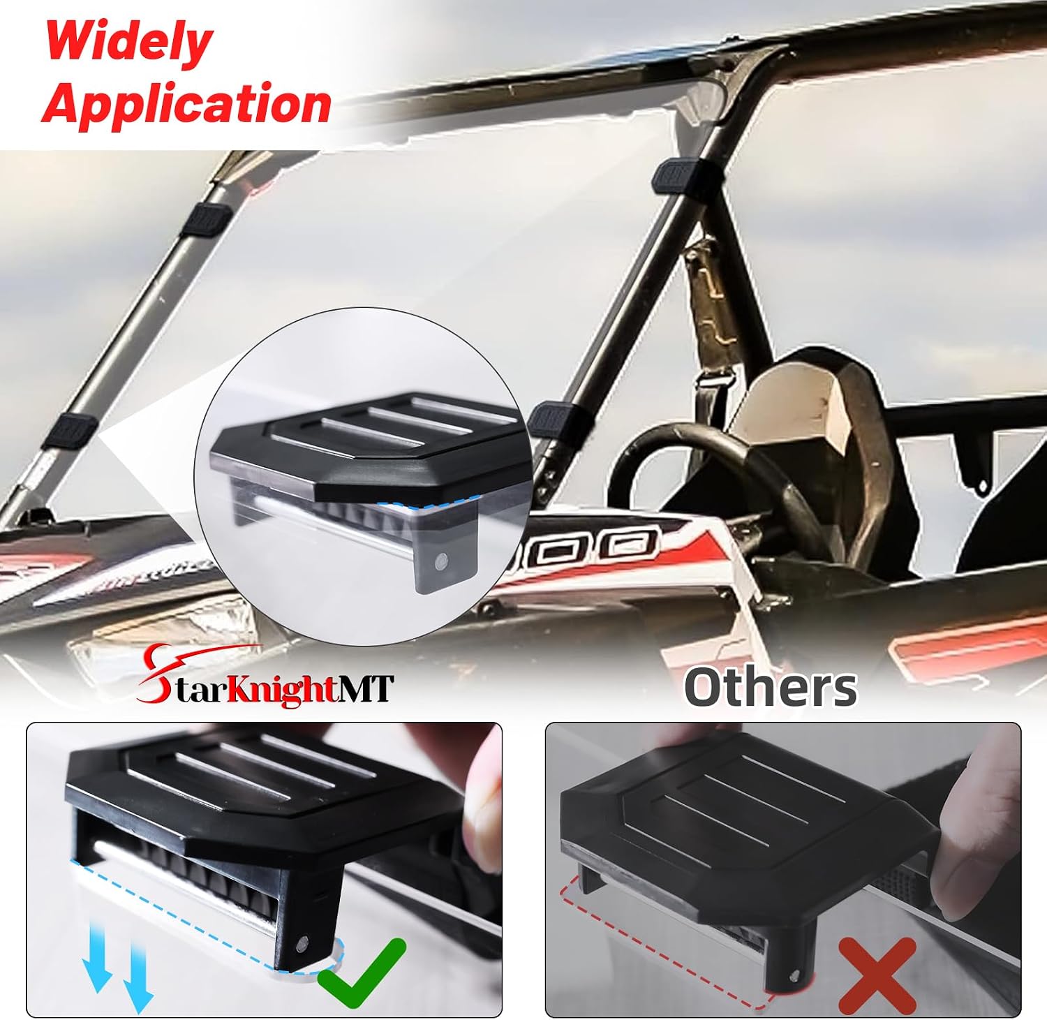StarknightMT 4PCS UTV Windshield Clamps- Adjustable Universal Windshield Clamp Strap Kit Compatible with Polaris RZR Ranger General Maverick x3 Commander Defender Teryx Talon Pioneer Uforce