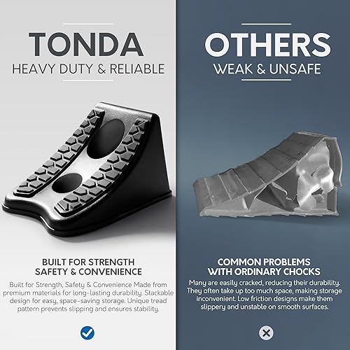 Miniatura 4 de TONDA Cuña de rueda de alta resistencia para automóvil, remolque de viaje, 8 x 4.7 x 4.7 pulgadas, paquete de 4, color negro