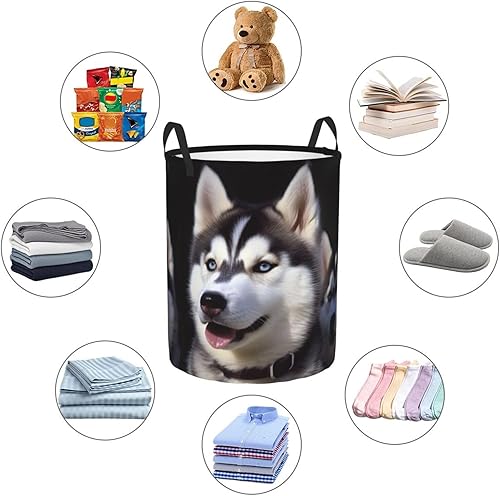 Miniatura 4 de Cesta de lavandería para perro Husky impermeable, cesta de ropa sucia, plegable, con asas, cesta de lavandería independiente para baño, dormitorio,