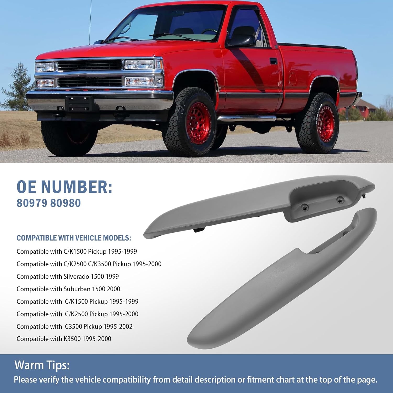 80979 80980 Front Door Arm Rests Fit for Suburban Silverado Sierra C/K-Series 1995-2002, Driver and Passenger Side, Manual Window Model Light Grey‎ 15999135, 15999136