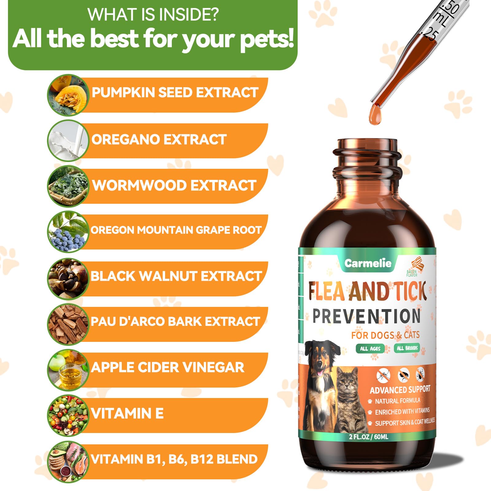 Natural Skin & Coat Liquid Supplement for Dogs & Cats with Vitamins & Natural Extracts - Bacon Flavour - Image 2