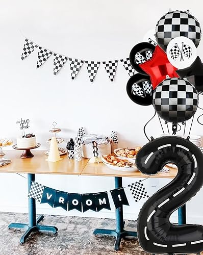 Miniatura 9 de Globos de auto de carreras de 40 pulgadas, globo de número 1 negro para baby shower, niños, 1er cumpleaños, automóvil de carreras, suministros de
