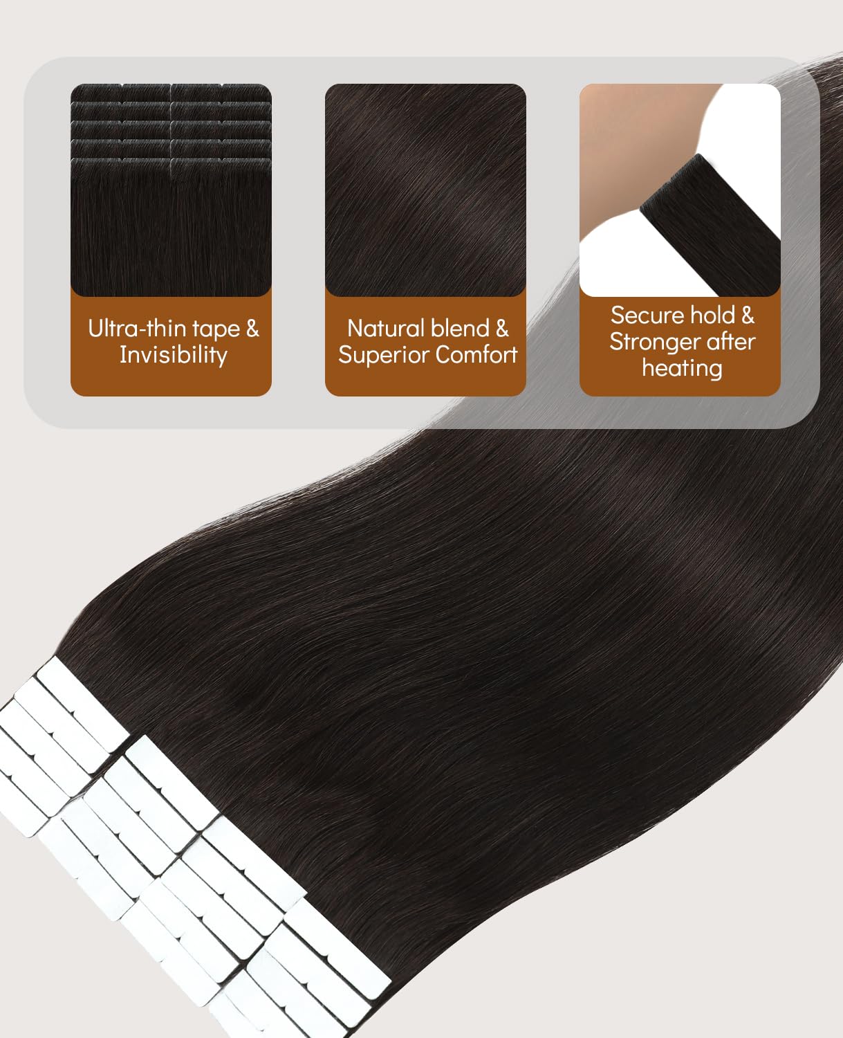 VINBAO Invisi Edge Tape in Extensions Echthaar Dunkelbraun 20 Stück 18 Zoll 50 g Injected Tape in Hair Extensions Pro Unsichtbares Luxus-Remy-Haar Nahtlose Blend 18 Zoll #2