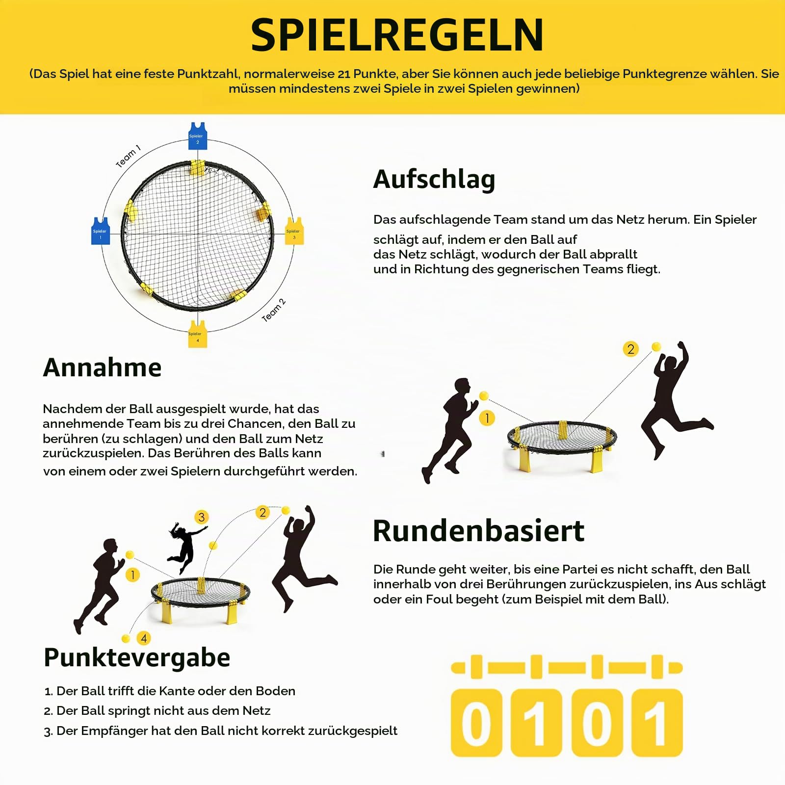 Outdoor Roundnet Spieleset,Outdoor Team Ballspiel bestehend aus Spielnetz, 3 Bällen, Kordelzug, Ballpumpe und Handbuch
