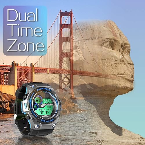 Miniatura 5 de Reloj de buceo submarino de 328.1 ft para hombre y niño con cronómetro, cronógrafo, funciones de alarma, zona horaria doble, formato de 12/24 horas,