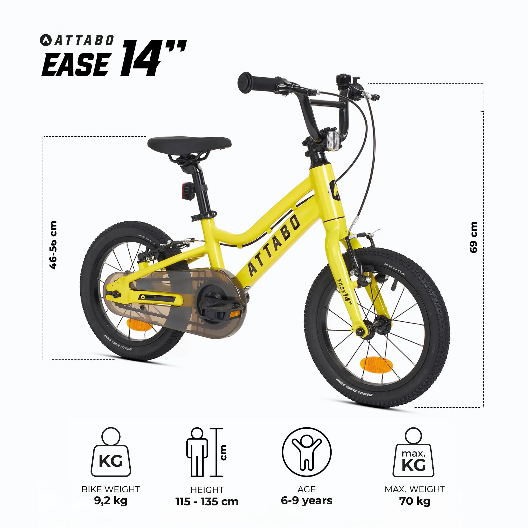 ATTABO Ease 16 Zoll Kinderfahrrad leicht 7,3 kg | 6061-Aluminiumrahmen, Kenda-Reifen, TEKTRO V-Brakes und Schnellspanner am Sattel für Alltag und erste Touren