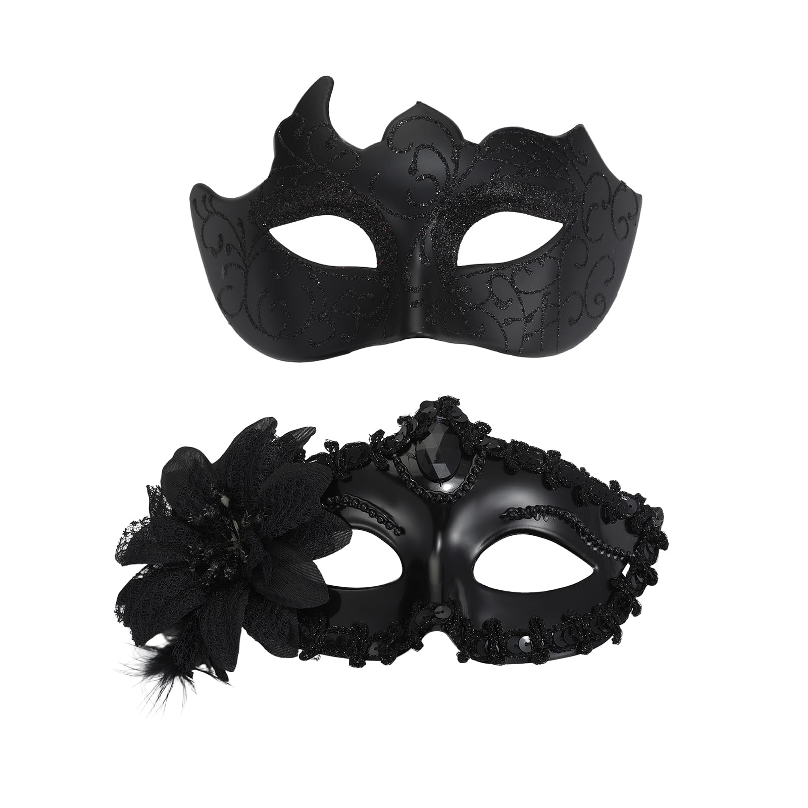 Oidea Masquerade Mask for Couples: Black Lace Venetian Party Mask with Glitter Side Flower Decoration Halloween Costume Carnival Mardi Gras Masks for Women and Men