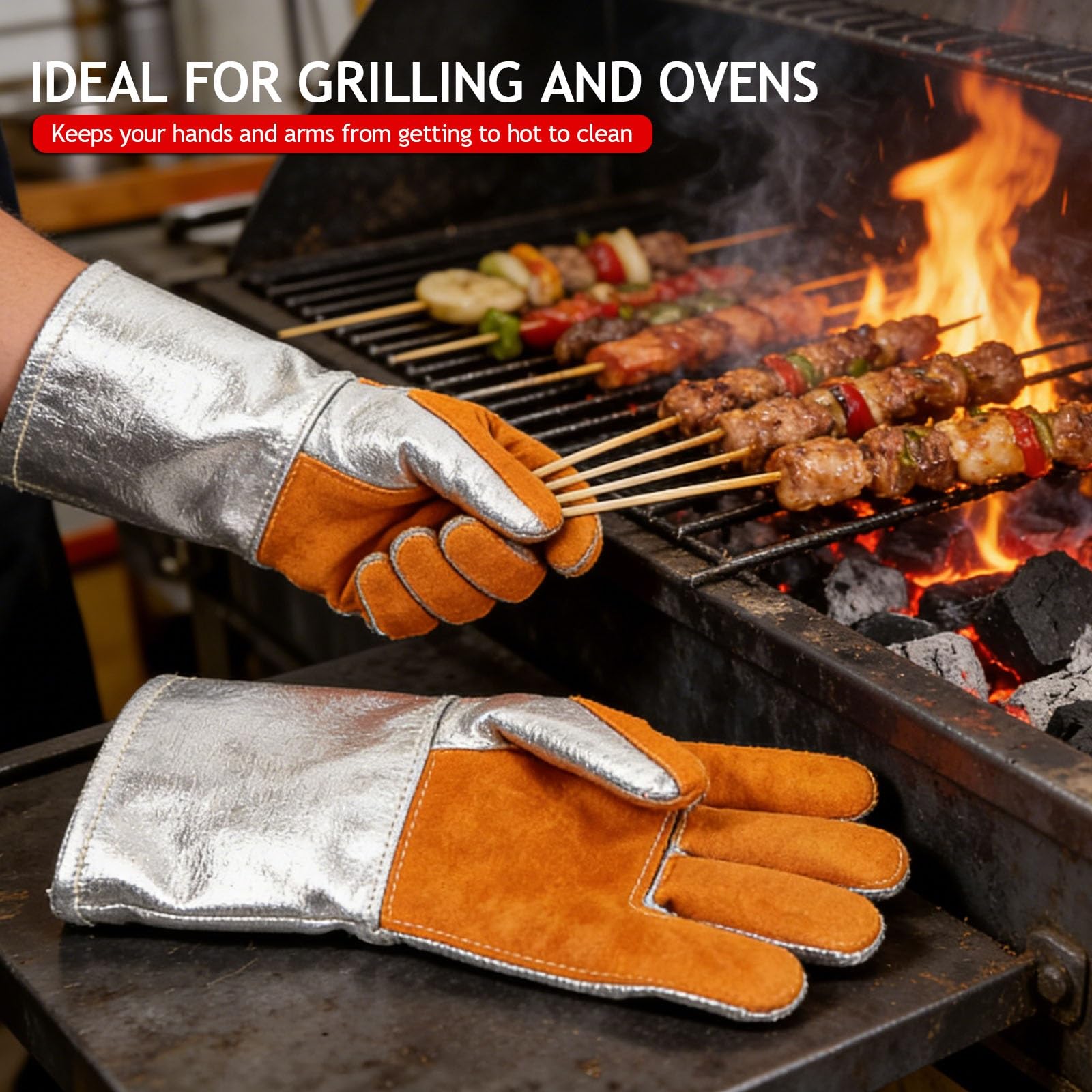 Gants de soudage, résistants à la chaleur et au feu, 500 °C, gants de barbecue pour griller, four, soudage par bâton, porte-pot, anti-épines pour travaux de cour