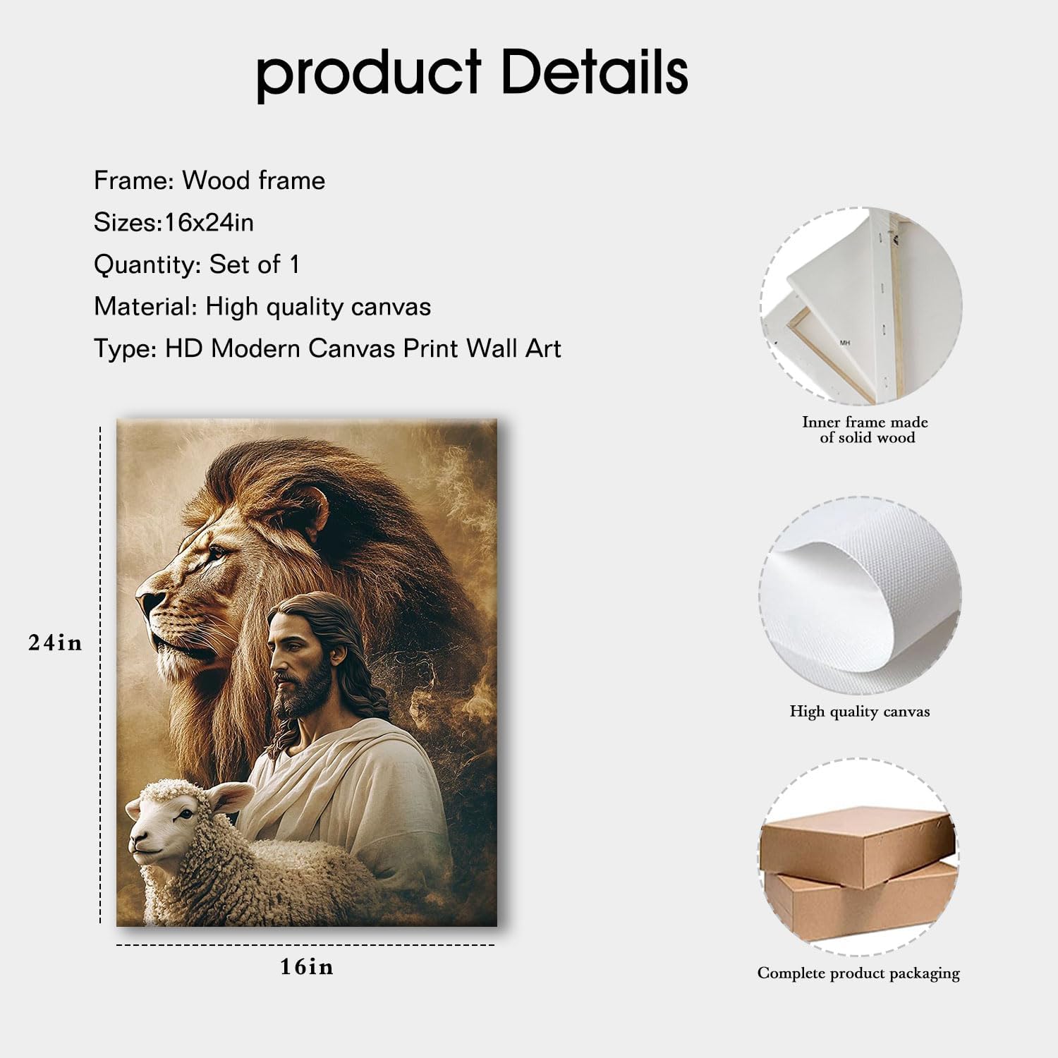 Doqueodas Jesus, Lion and Lamb Canvas Mounting Wall Art, Christian Painting Poster Print Jesus Saving the Lost Lamb Wall Decor Suitable for Prayer Rooms Bedrooms Christian Artwork 12x16 inch - Image 5