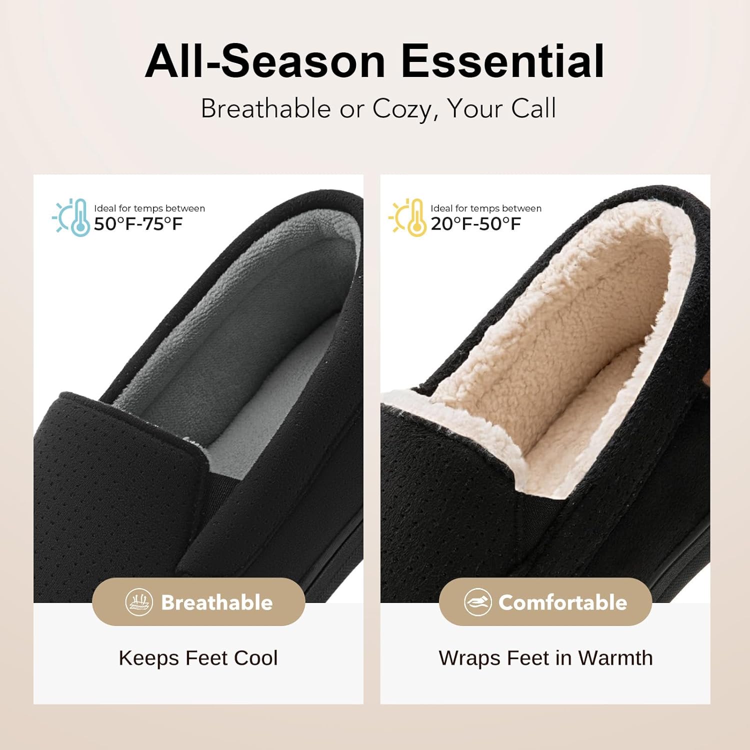 HomeTop Men's Classic Moccasin Slippers Comfy Memory Foam Indoor House Shoes - Image 3