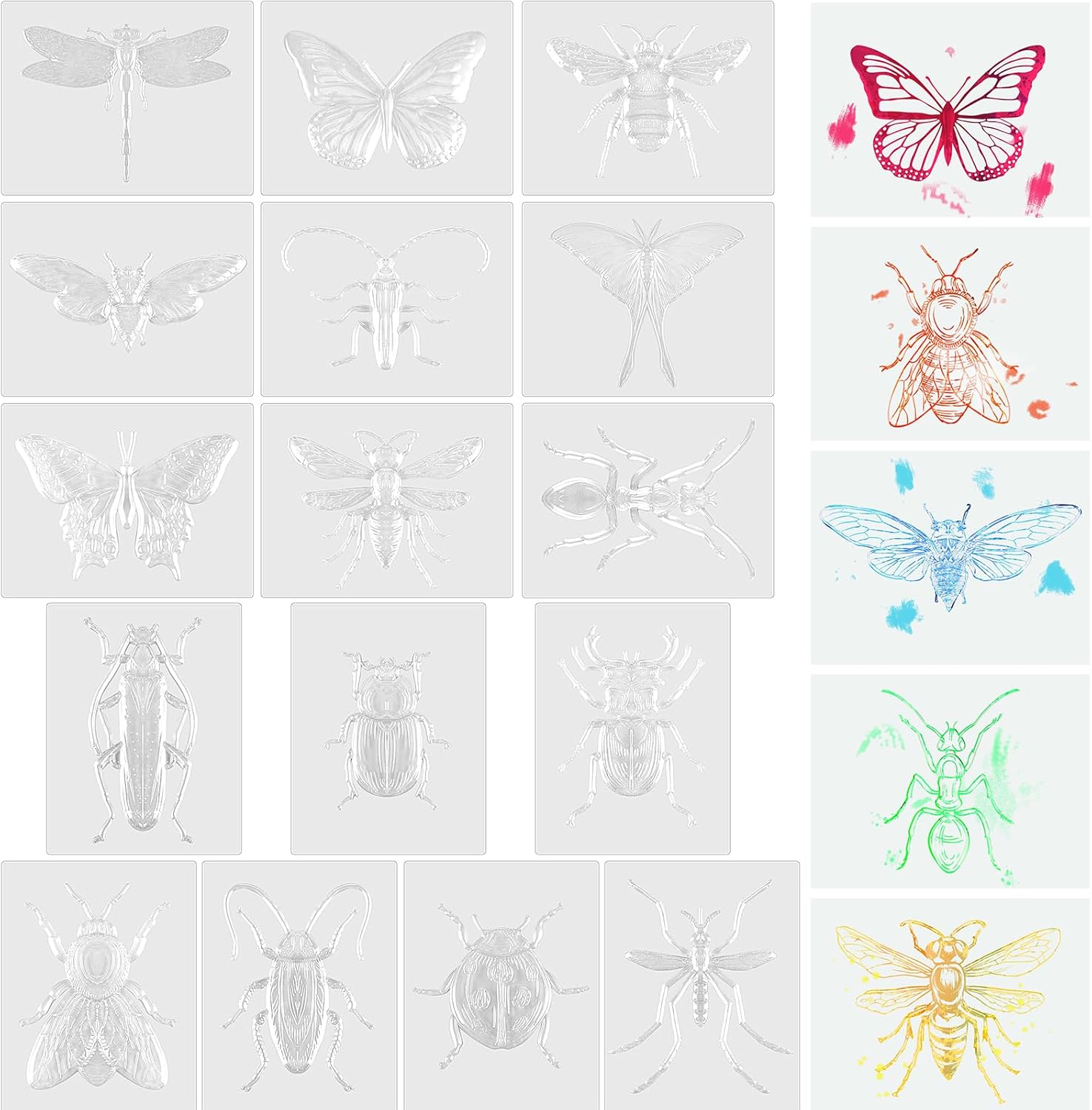 Feifeiya 16 Pcs Insects Rubbing Plates Insects Butterfly Dragonfly Ladybug Ant Texture Plates for Home Classroom Art, 16 Style