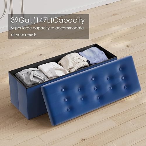 Miniatura 12 de PRANDOM Otomana con almacenamiento [1 unidad] Taburete cuadrado pequeño de terciopelo plegable con tapa para sala de estar, dormitorio, mesa de