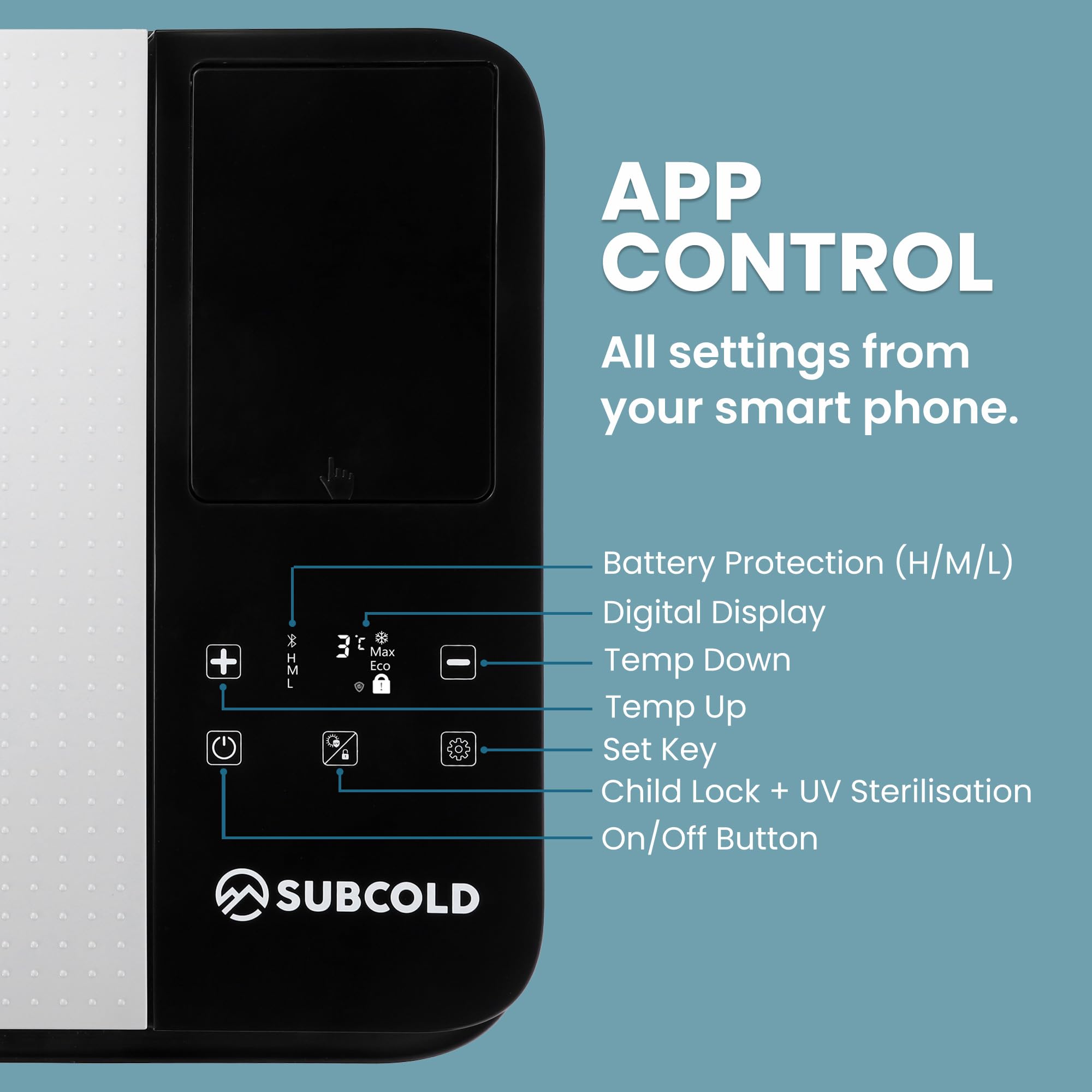 Subcold Roam20 Portable Car Fridge Freezer 20L – 12V/24V/240V Compressor Cooler with App Control, Eco/Max Modes, Battery Protection, Low Noise 44dB – for Cars, Camping, Road Trips & Off-Grid Use - 3