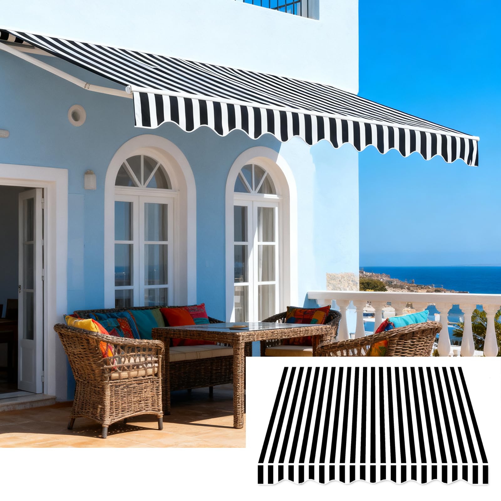 Toile pour auvent retractable de 2,4 a 4,6 m pour remplacer un tissu use et s'abriter du soleil