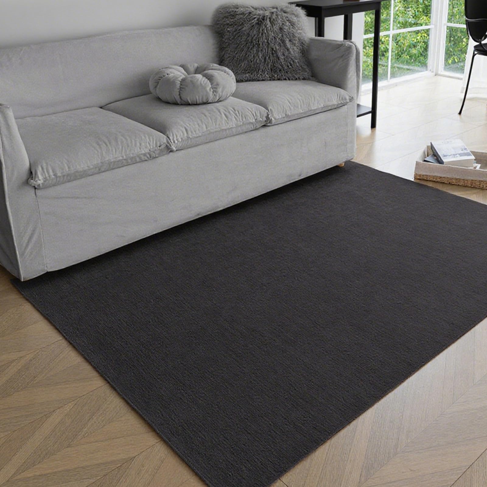 Obundi Black Low Pile Rugs 120x160cm Washable Carpets for Living Room — image 1