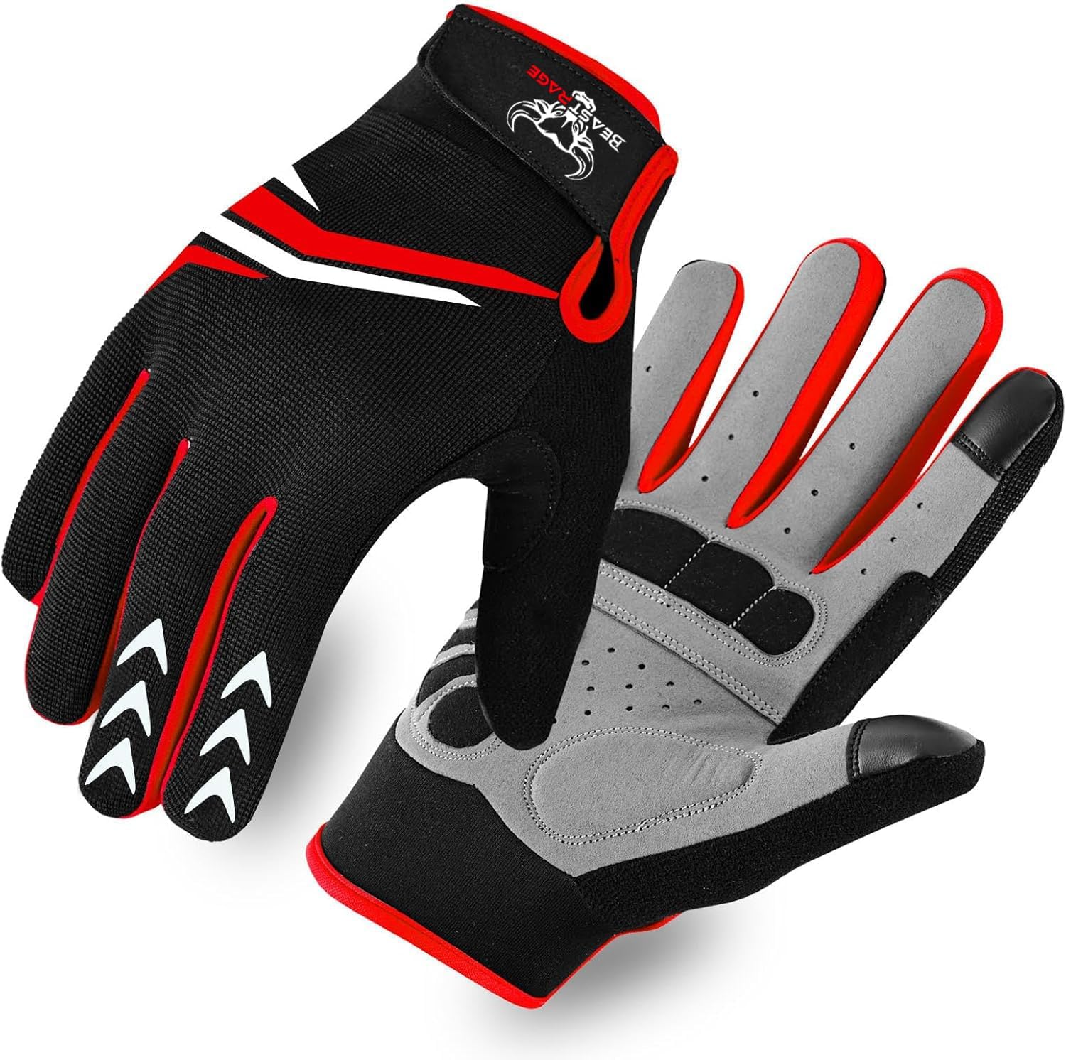 Full Finger Cycling Gloves with Padding for Men Women, Anti-Slip, Shock Absorbing, Breathable, Touchscreen Mountain Bike Gloves for BMX, MTB Riding, Road Racing, Bicycle