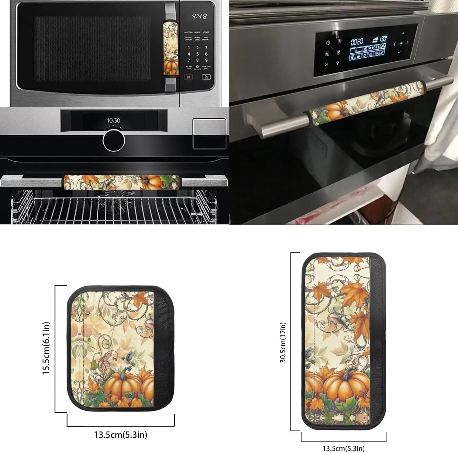 6Pcs Refrigerator Door Handle Cover, Thanksgiving Pumpkin Washable Kitchen Appliance Decor Handles Fridge Oven Microwave Dishwasher Antiskid Protector, Keep Off Fingerprints Food Stains