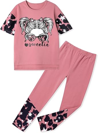 Girls Clothes Cool Girl Print Tie Dye 2PC Outfits Short Sleeve Tops Long Pant Sets Summer Kids Clothes Girls