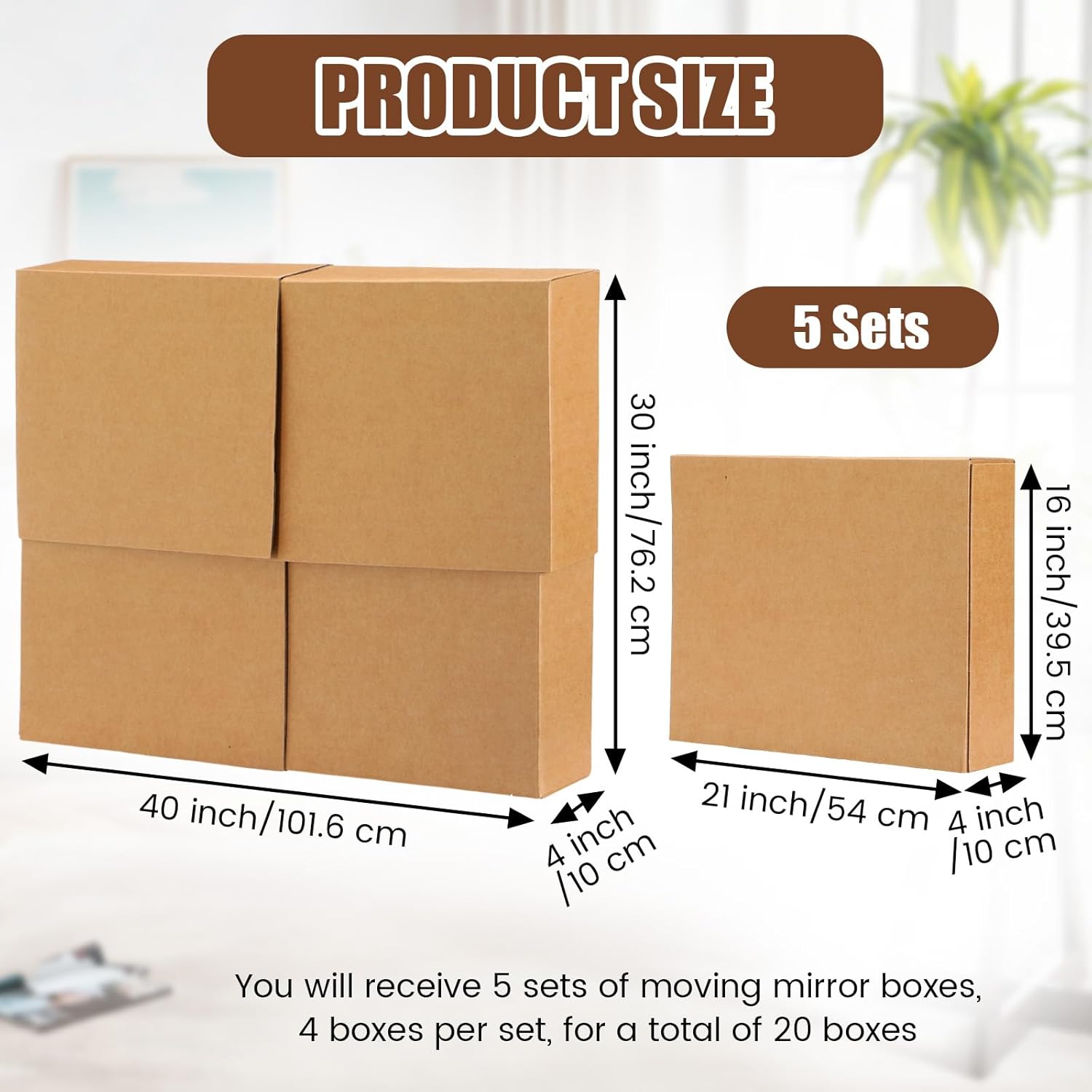 5 Sets 20 Pcs Large TV Picture Mirror Moving Boxes, 40" x 30" x 4" Picture Shipping Box Cardboard Boxes for Moving Packing Shipping TV Glass Storage Carton Supplies