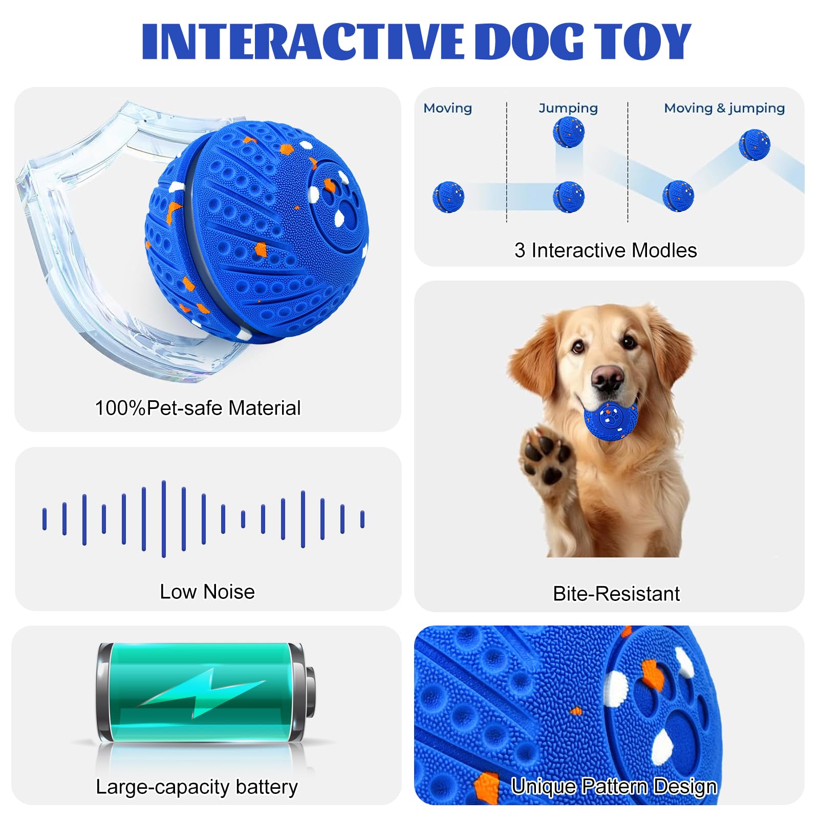 Jouet intelligent pour chien - Balle pour chien - Jouet interactif intelligent avec lumière et 3 modes de jeu - Étanche - Rechargeable - Pour chiens de taille moyenne et grande